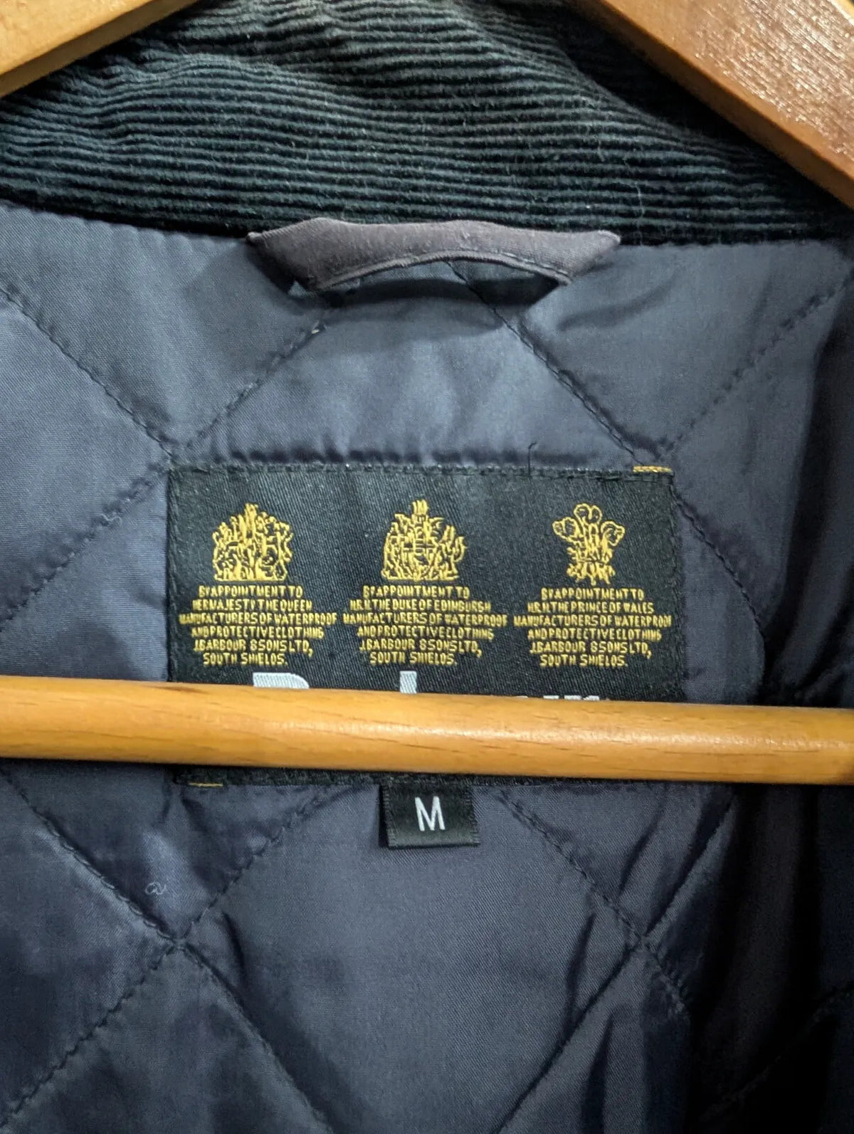 Barbour Digby Jacket Mens Medium Navy Waxed Cotton Corduroy Collar Quilted
