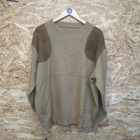 Filson Tan Brown Wool Crew Neck Jumper Suede Hunting Shooting Sweater USA Large