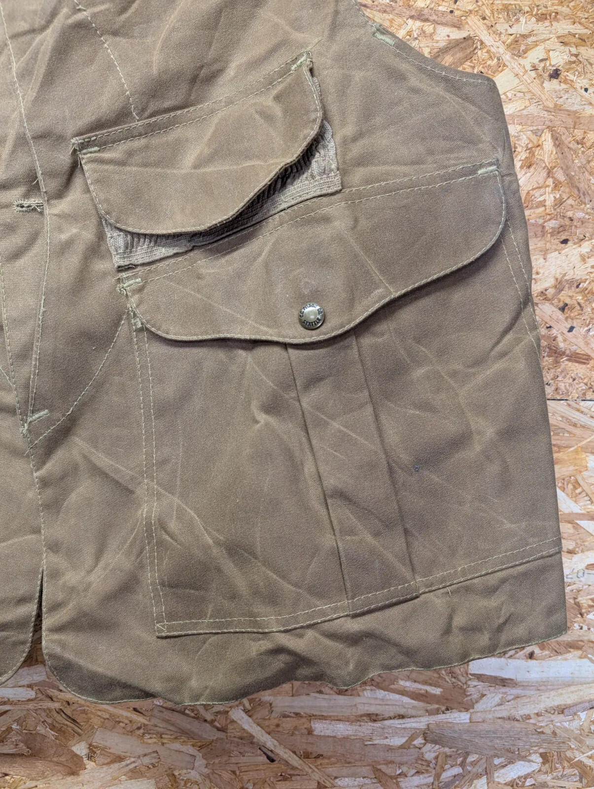 Filson Tin Cloth Hunting Vest Mens Large Style 31 Gilet Brown Wax Tin Cloth Tan