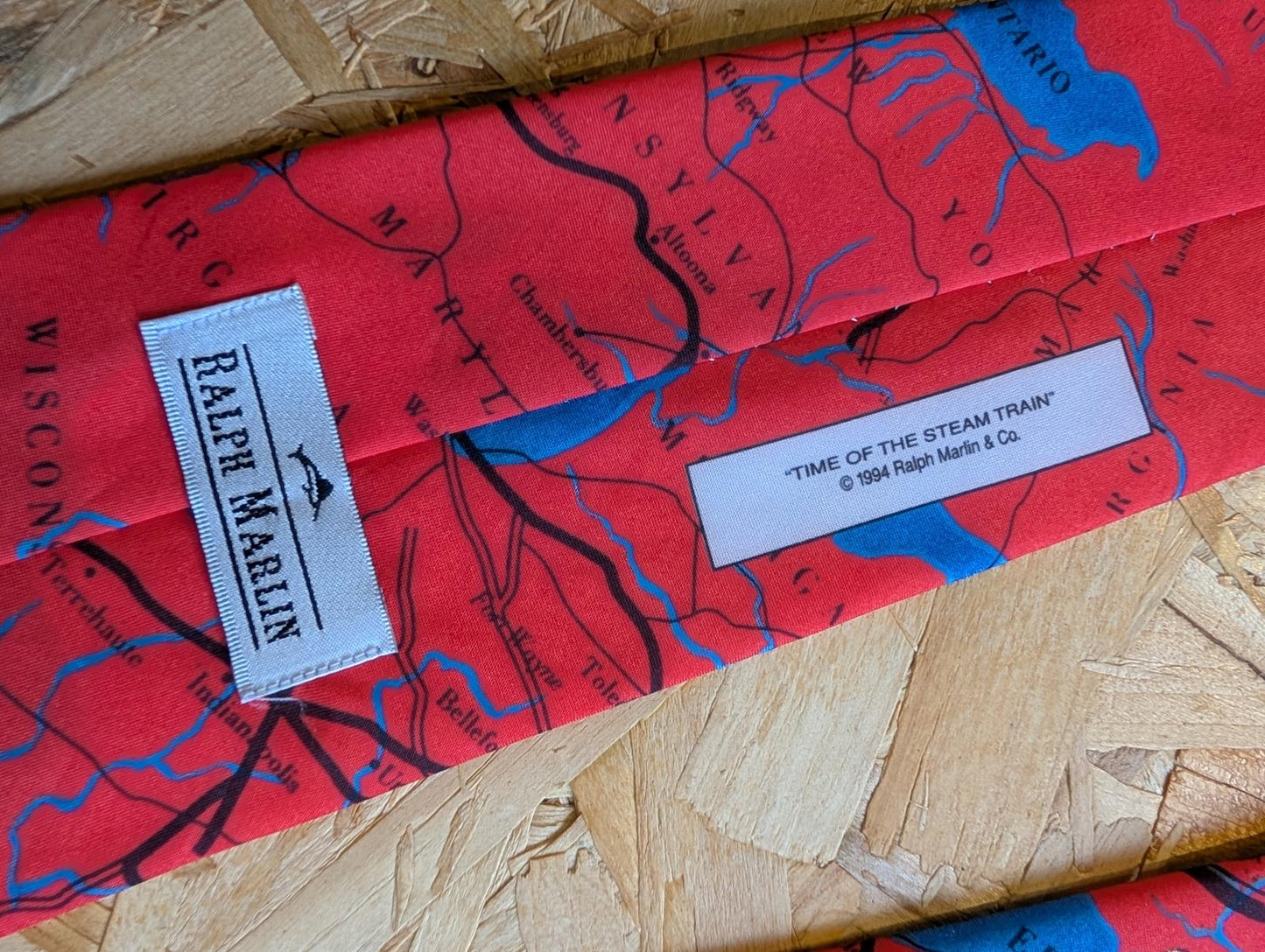 Ralph Marlin Time Of The Steam Train Tie 57" 145cm 90s Vintage 1994 Made In USA