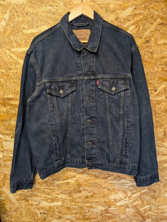 Vintage Levis Denim Trucker Jacket Mens Large Dark Navy Blue Relaxed Fit 90s