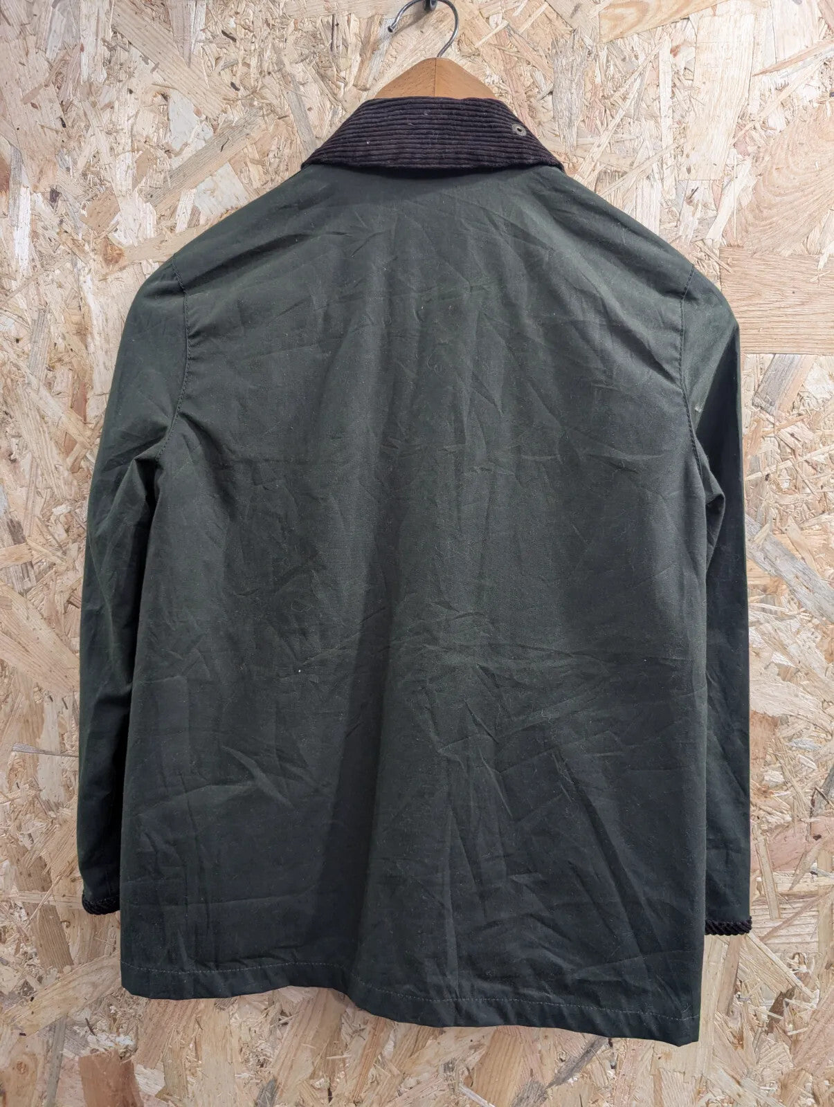 Barbour Cropped Border Jacket Womens UK6 Dark Green Waxed Cotton Corduroy Collar