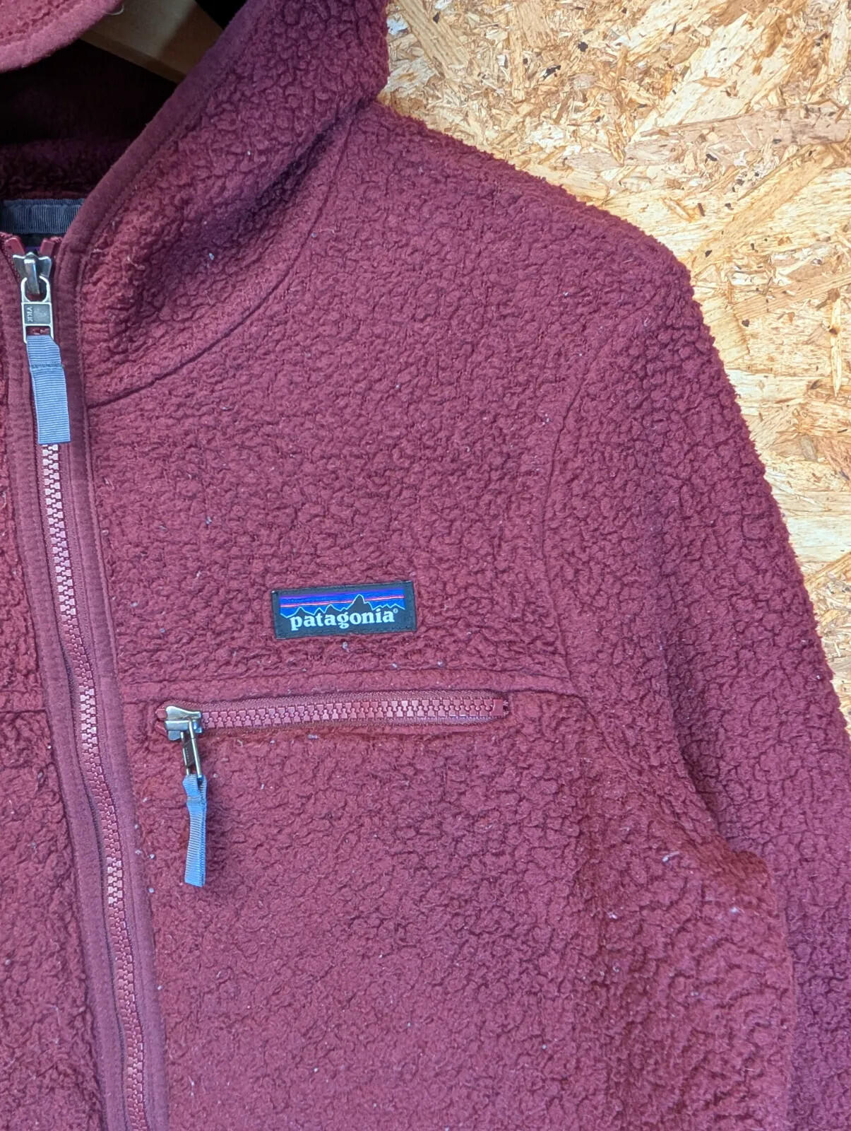 Patagonia Fleece Hoodie Jacket Women XS Sherpa Full Zip Burgundy Deep Pile Retro