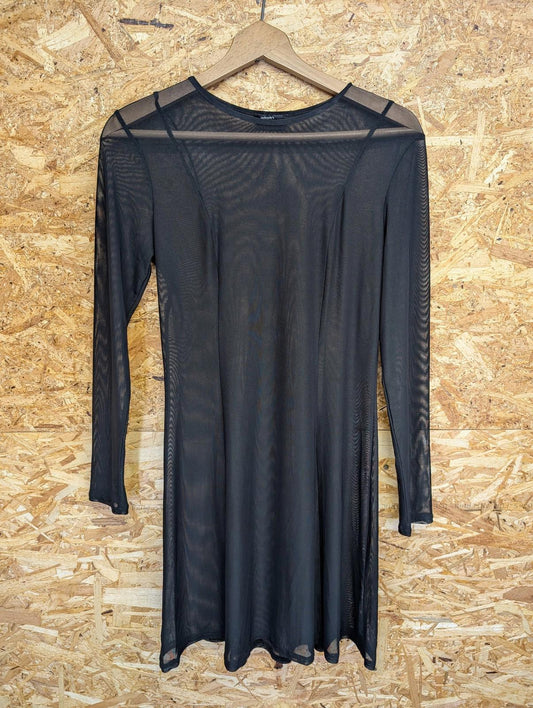 Nobodys Child Mesh Dress Women Medium Sheer Long Sleeve Black Lightweight