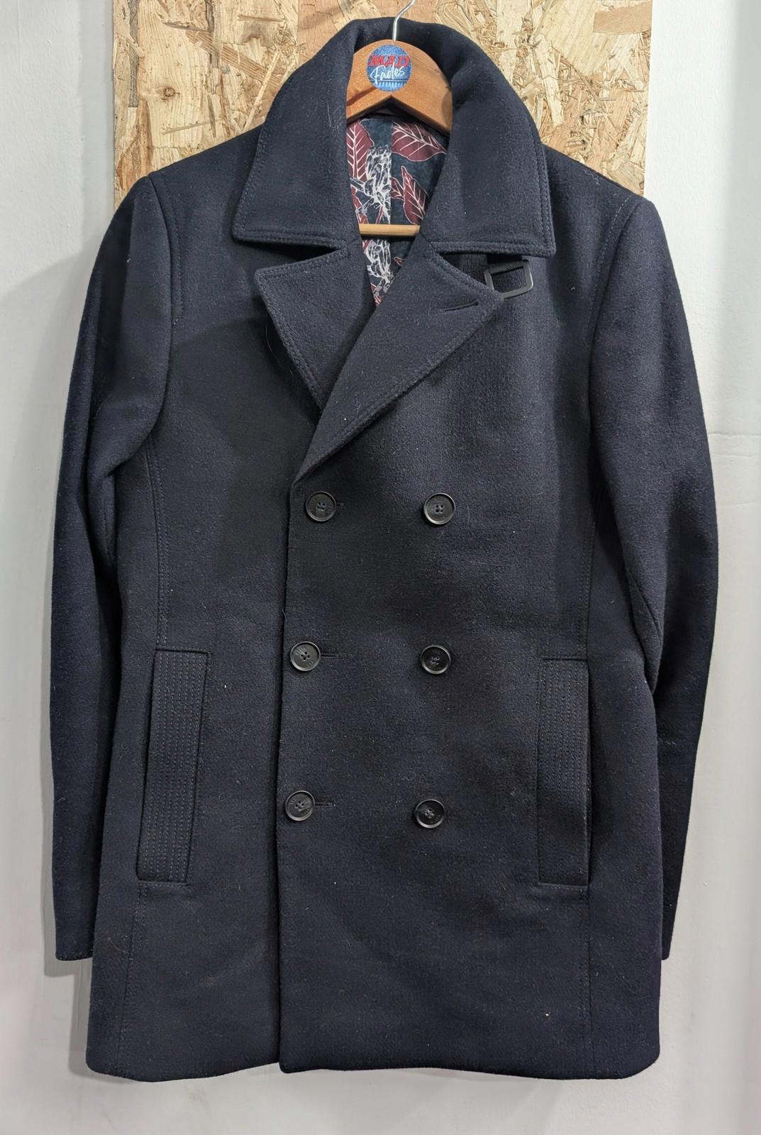 Ted Baker Zachary Pea Coat Small Men Double-Breasted Navy Blue Wool Blend