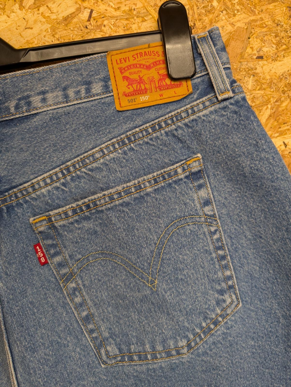 Levis 501 Jeans Womens Size 14-16 W34 L30 150th Anniversary Patchwork Blue