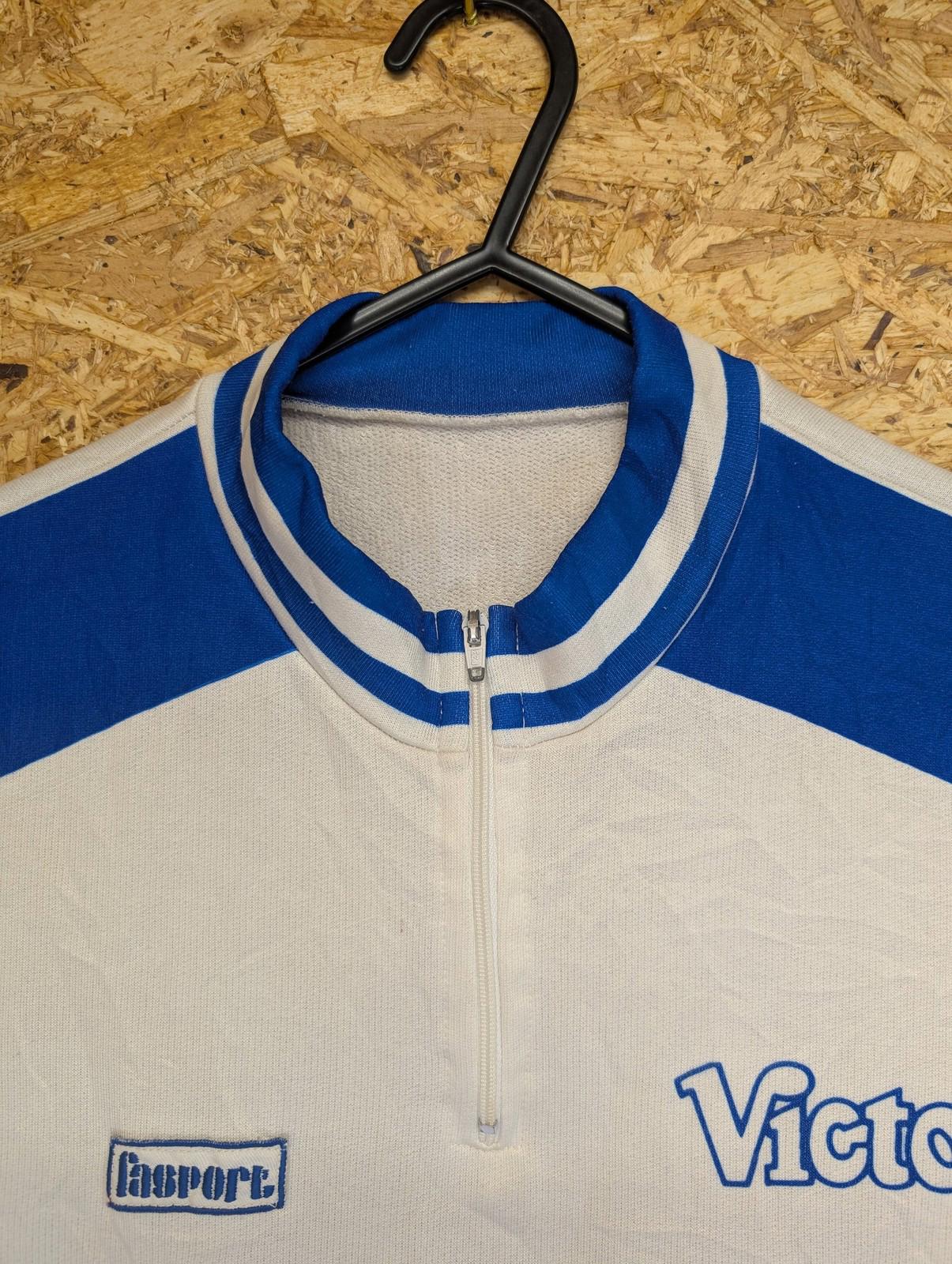 Vintage Victors Cycling Jersey Men Unisex Medium Half Zip Blue White Graphic Top