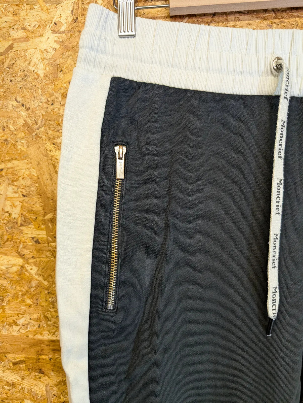Moncrief London Joggers W32 W34 Black White Cotton Stripe Logo Zip Pocket Cuffed