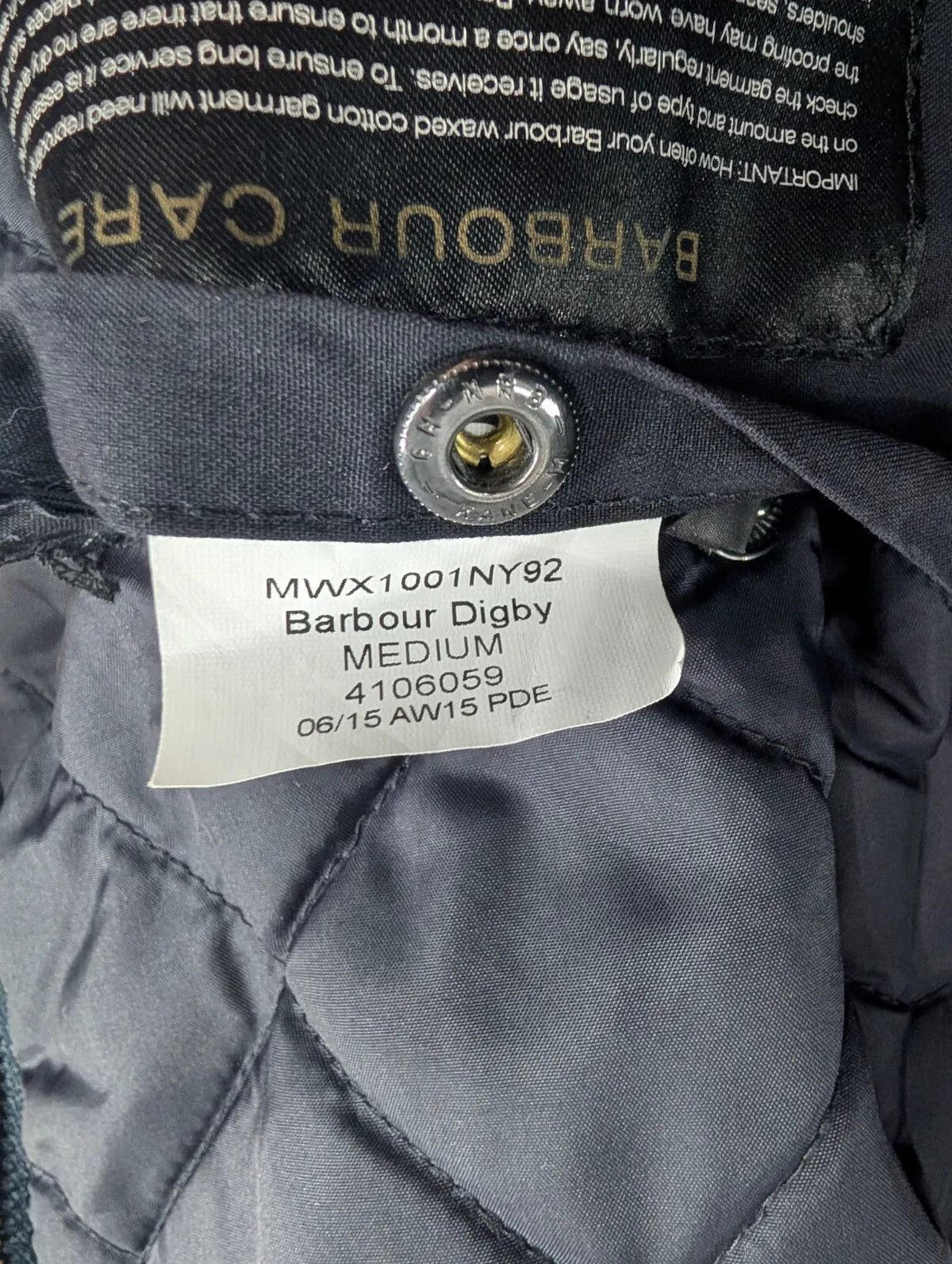 Barbour Digby Jacket Mens Medium Navy Waxed Cotton Corduroy Collar Quilted