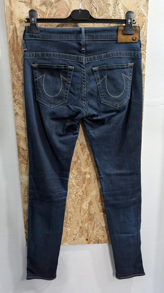 True Religion Jeans W28 L30 Women Chrissy Skinny Dark Navy Blue Stretch Denim