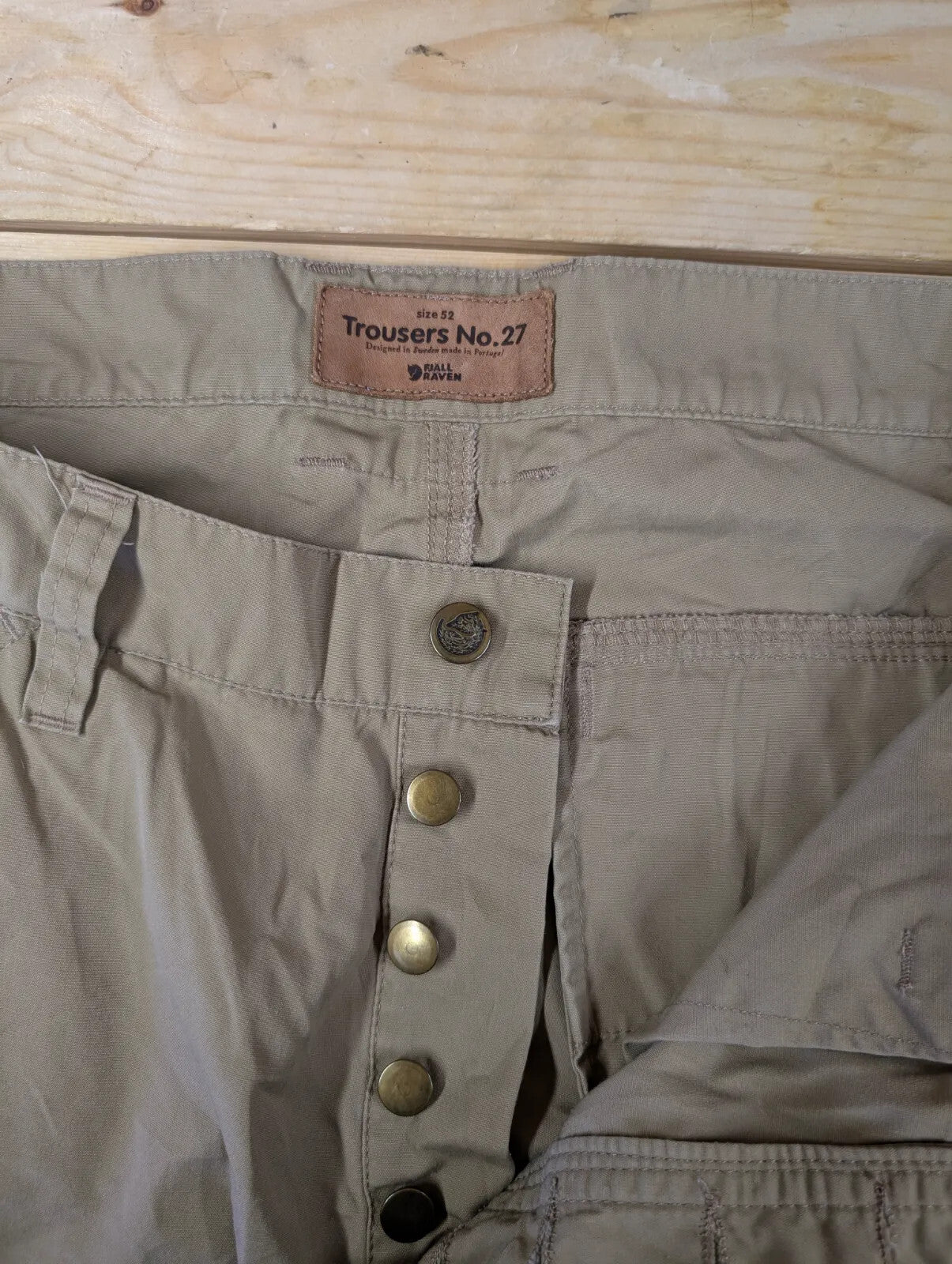 Fjallraven G1000 No27 Cargo Trousers W36 L32 Beige Wax Cotton Hiking Walking