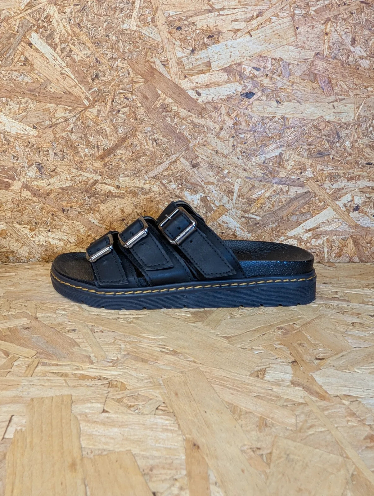 Dr Martens Black Leather Athena Sandals UK 5 EU 38 Buckle Slip On Raine Wedge