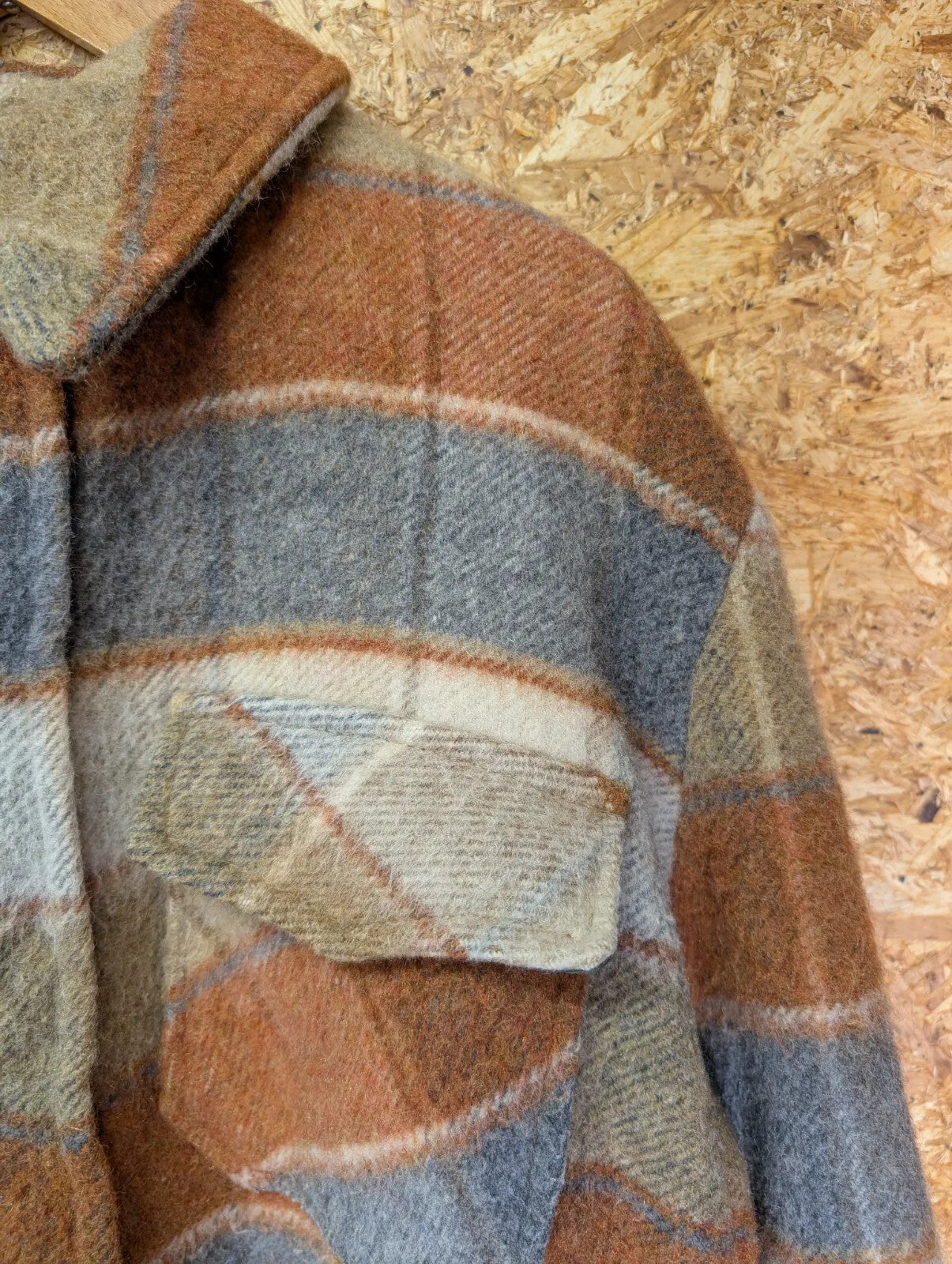 Vintage Styled By C&L Sportwear Jacket Large Brown Orange Wool Plaid Canada 70s