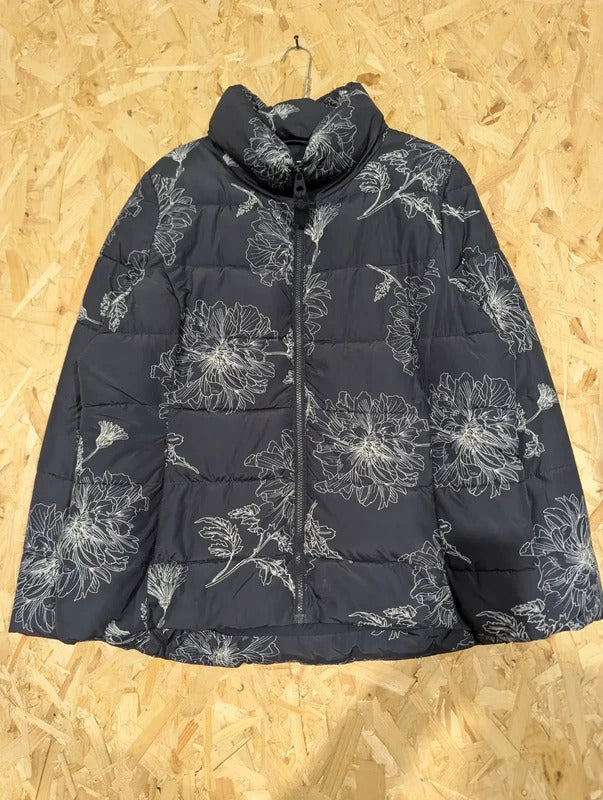 Joules Puffer Jacket Womens UK18 Navy Blue Padded Floral Pattern Quilted Lined