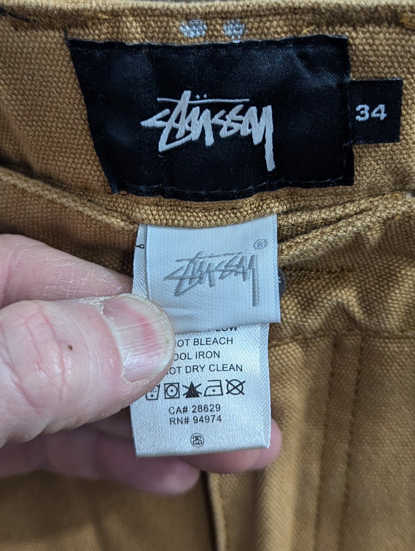 Stussy Carpenter Skate Pants Tan Duck Brown Canvas Chino Trousers Cargo Mens W34