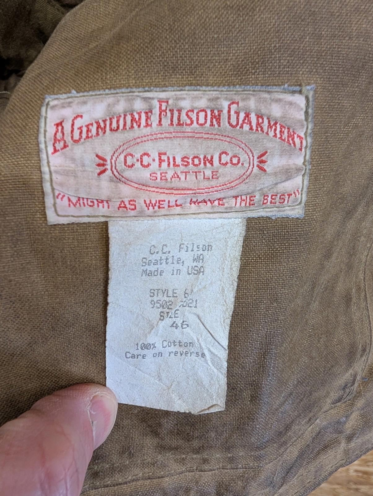 Filson Tin Cloth Field Jacket 2XL 46 Men Hunting Vintage Brown Canvas Duck Coat