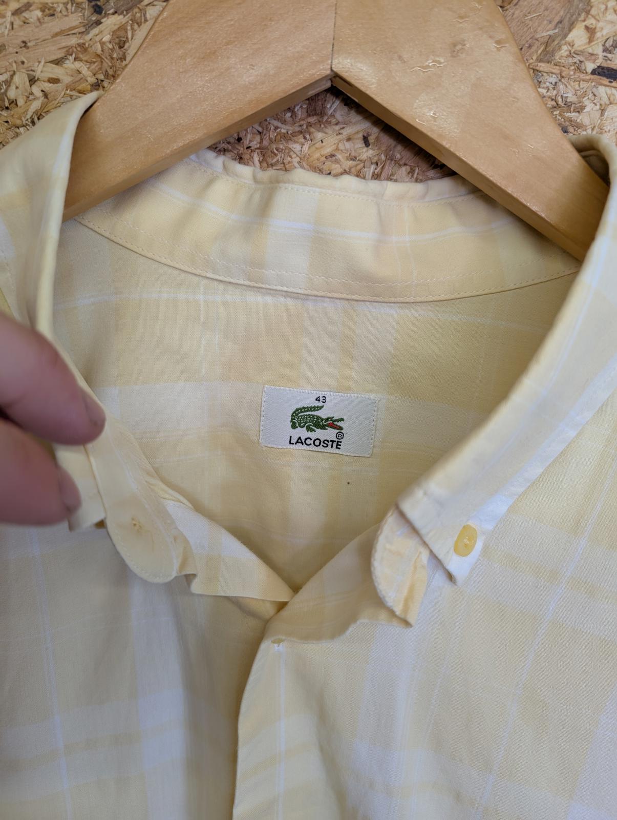 Lacoste Shirt Large 43 Vintage 90s Short Sleeve Yellow White Check Cotton