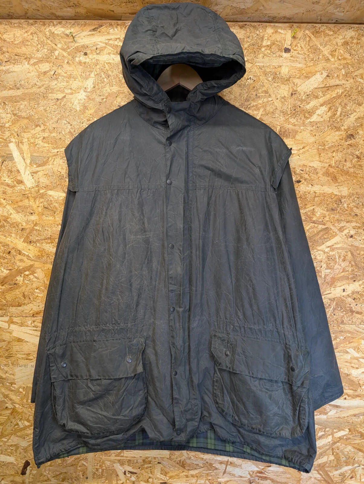 Vintage Barbour Durham Hooded Wax Jacket Mens XL C44 Black A6 Lined 90s England