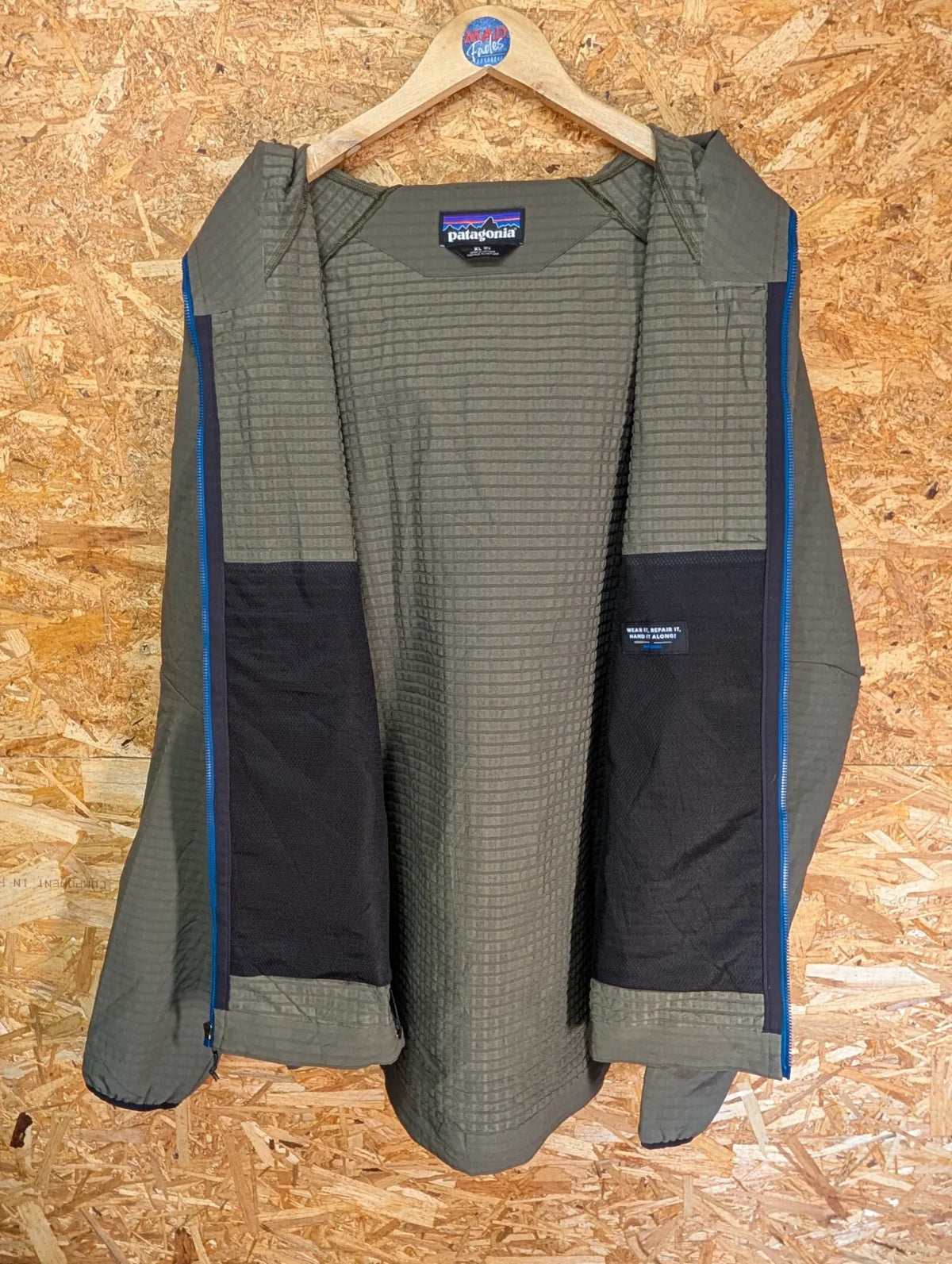 Patagonia R1 TechFace Hoody Jacket Mens XL Khaki Green Full Zip Microgrid Fleece