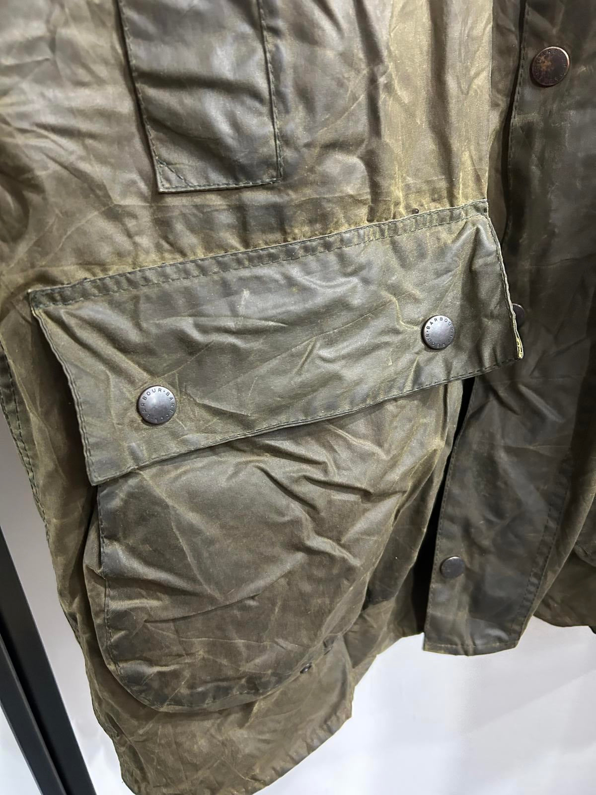 Barbour Border A200 Waxed Cotton Jacket Vintage 80s Olive Green C42 Large