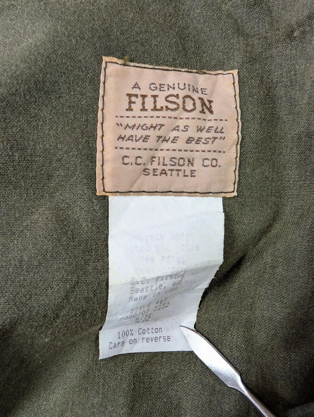 Filson Pants W38 Style 467 Double Tin Cloth Trousers Forestry Pantaloon USA Made