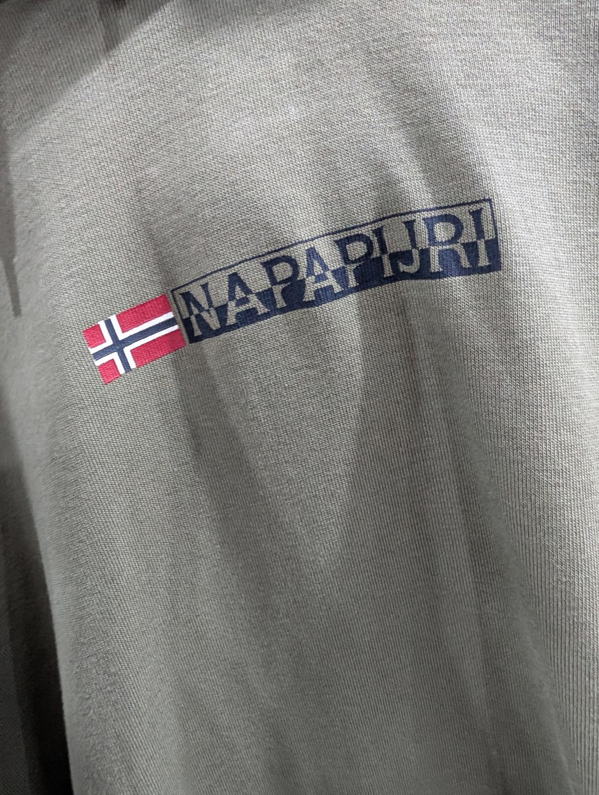 Napapijri Hoodie Mens Size Small Khaki Green Printed Chest Logo Patch VGC
