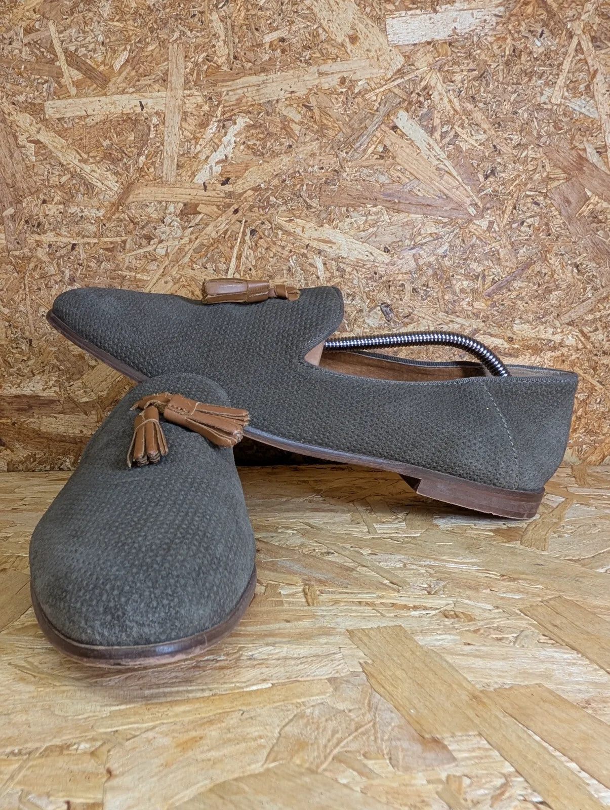 Kurt Geiger Tassel Loafers Mens UK 11 EU 45 Grey Tan Leather Slip On Smart