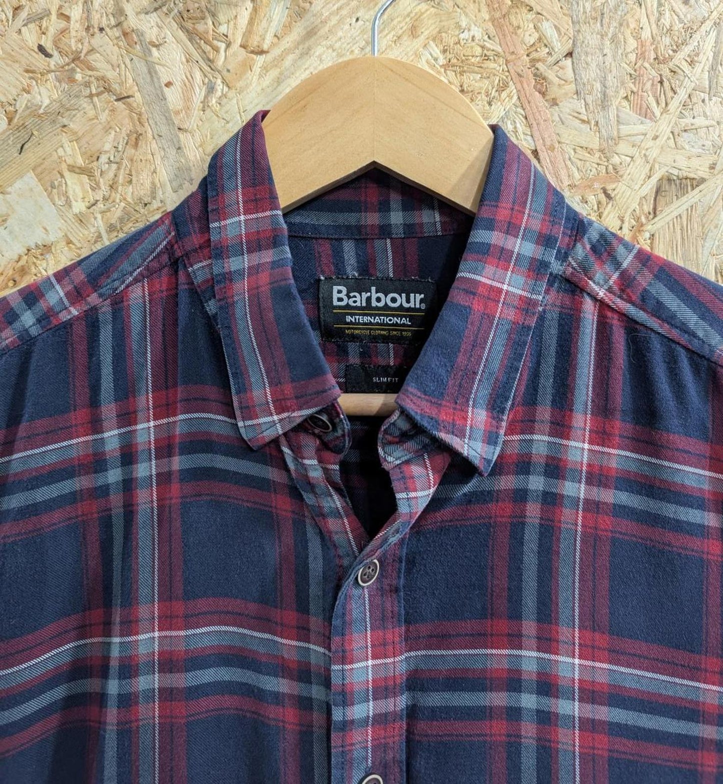 Barbour Shirt Small Men Slim Fit Navy Burgundy Long Sleeve Button Down Collar