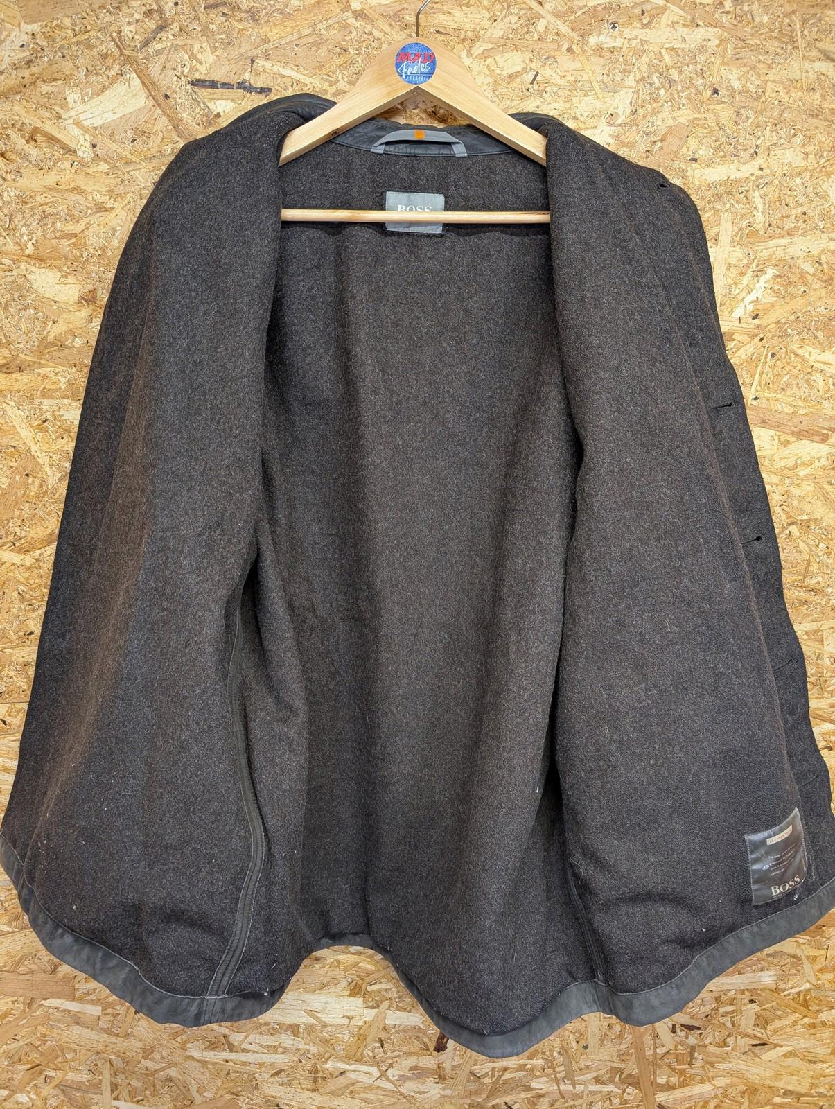 Hugo Boss Vintage Jacket Large 42 Men EU 52 Leather Nubuck Brown Wool Lined Coat