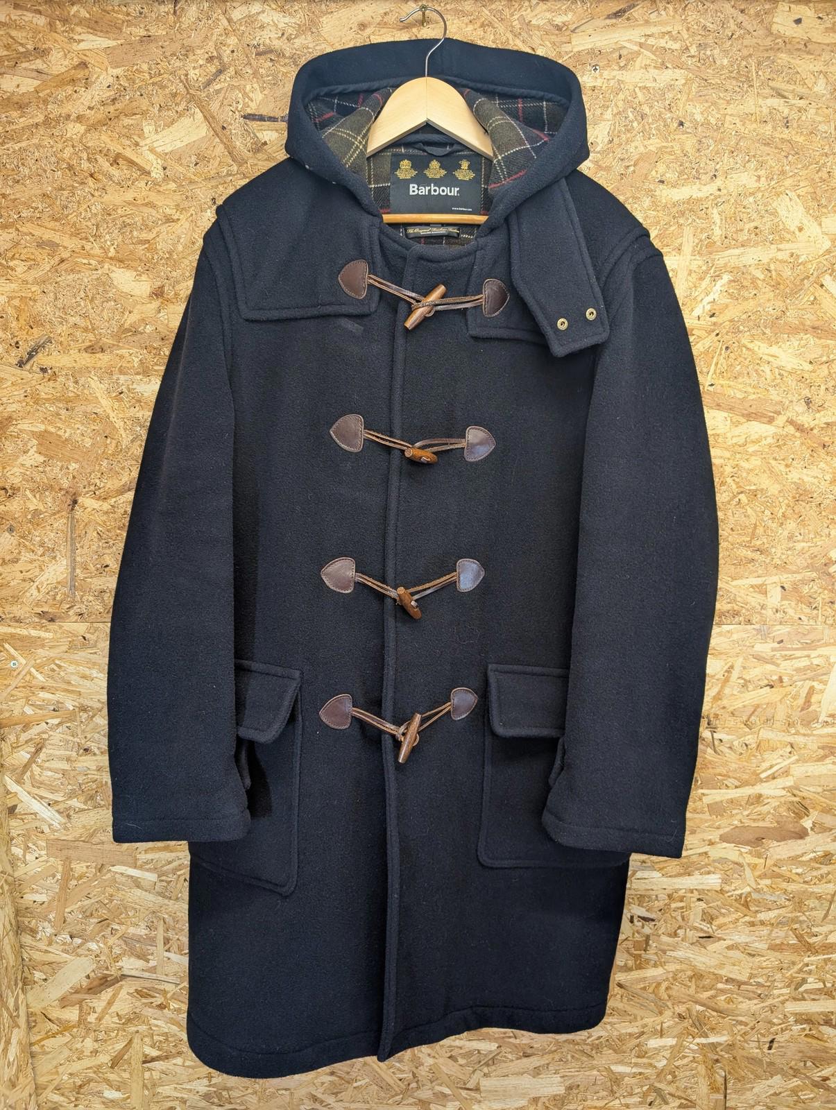 Barbour Wool Cashmere Duffle Coat Medium Men Toggle Hooded Navy Blue Classic