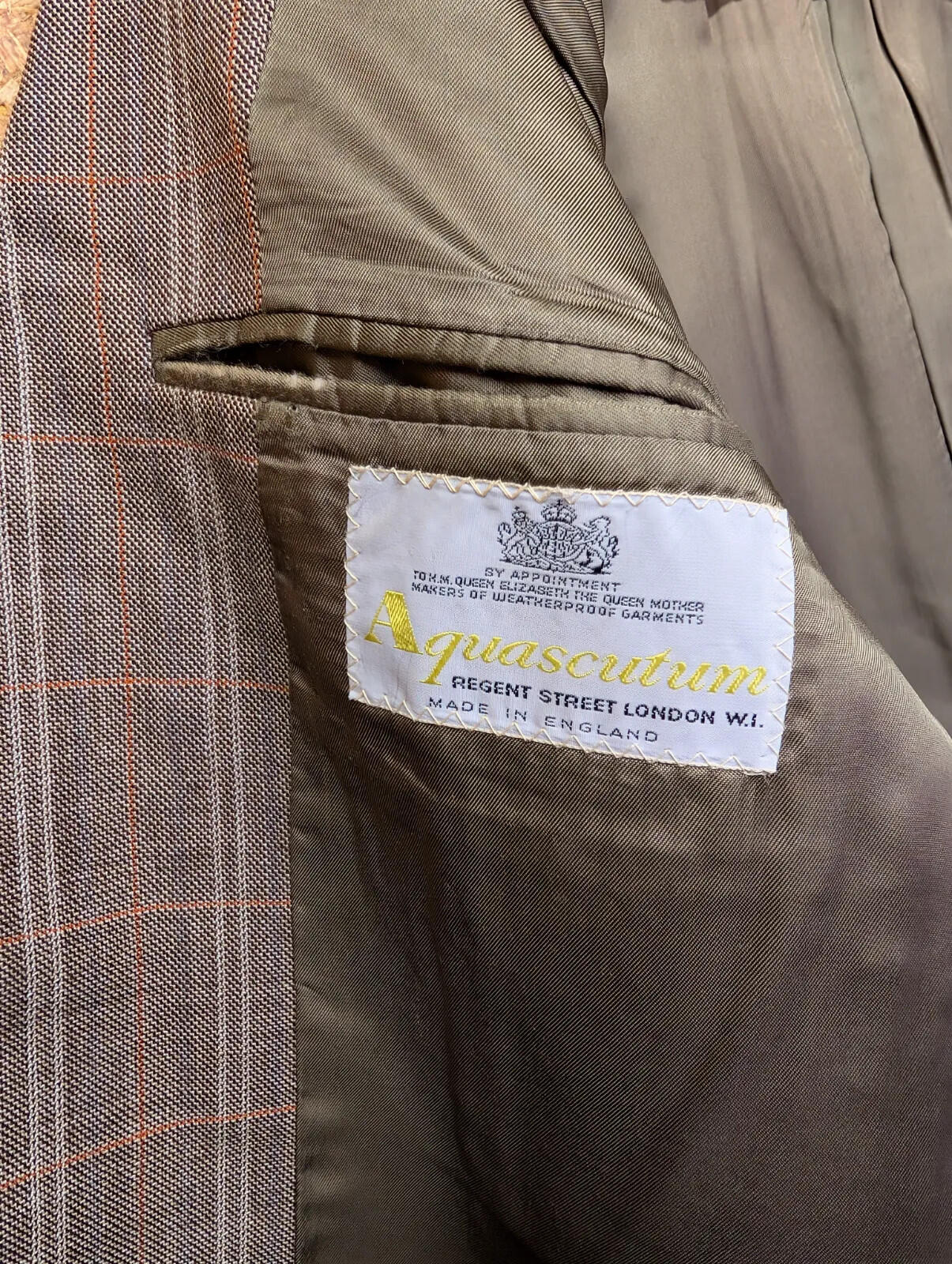 Aquascutum Blazer Mens Brown Windowpane Check Tailored Lined Jacket Vintage UK