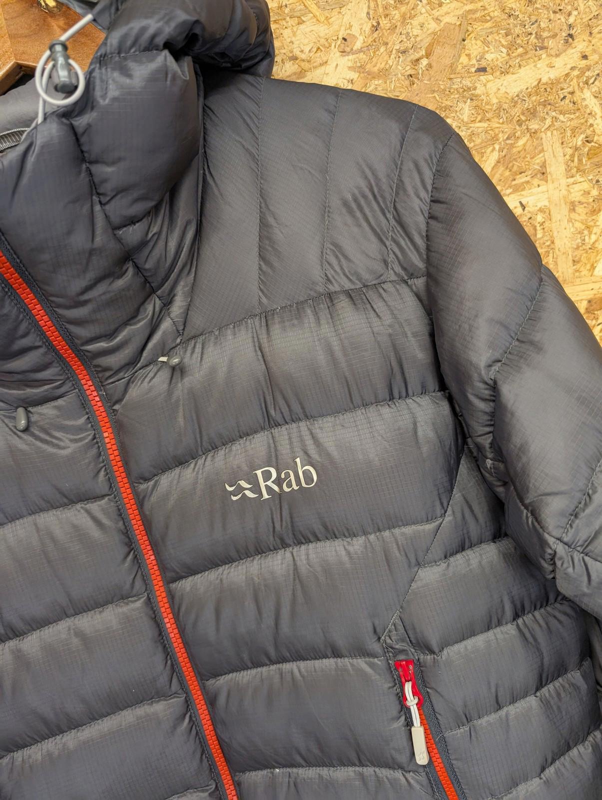 Rab Electron Jacket Small Men Insulated Down Hooded Grey Black Hiking Puffer