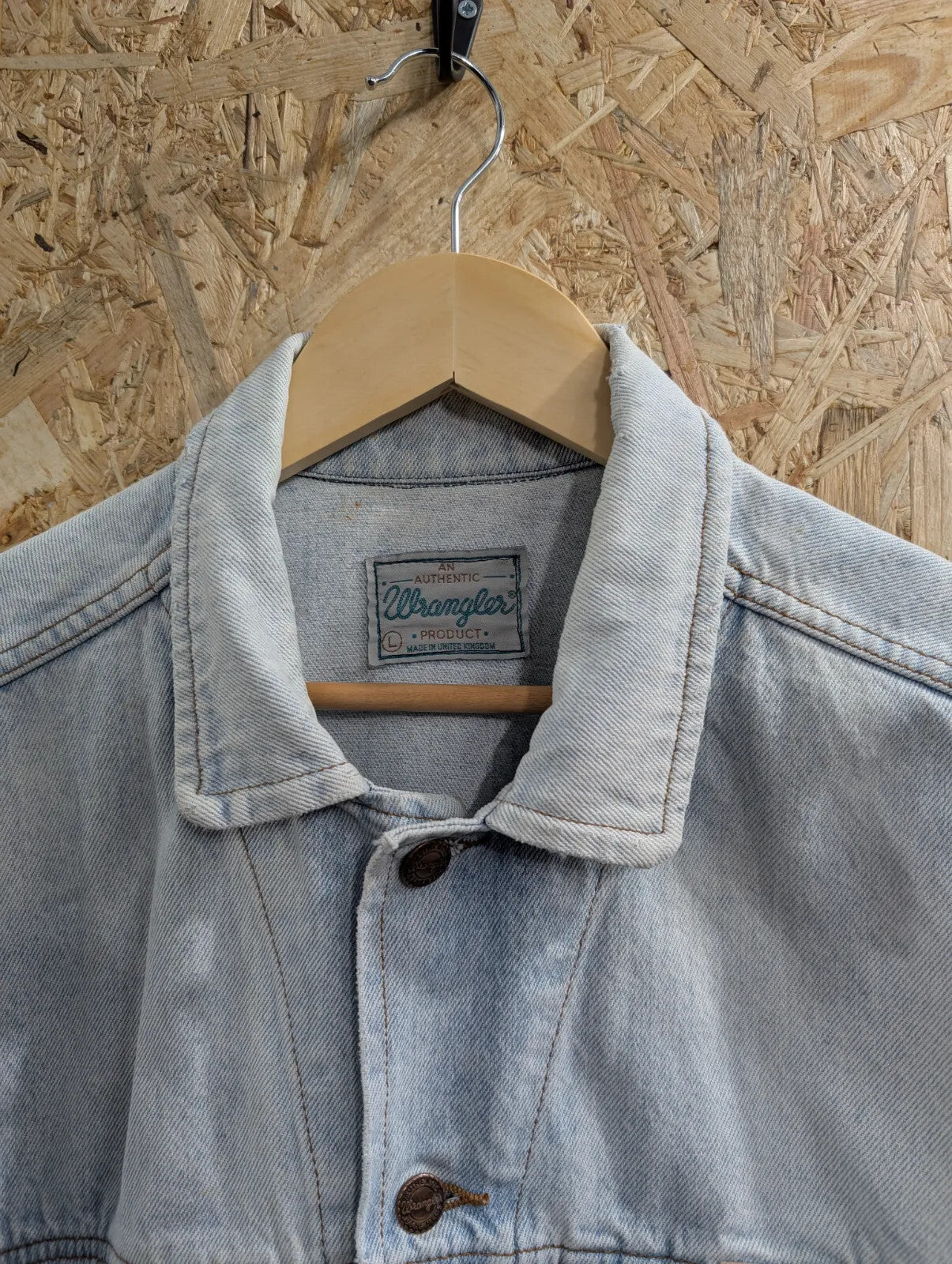 Vintage Wrangler Denim Jacket Mens Large Light Blue Denim Button Up Western