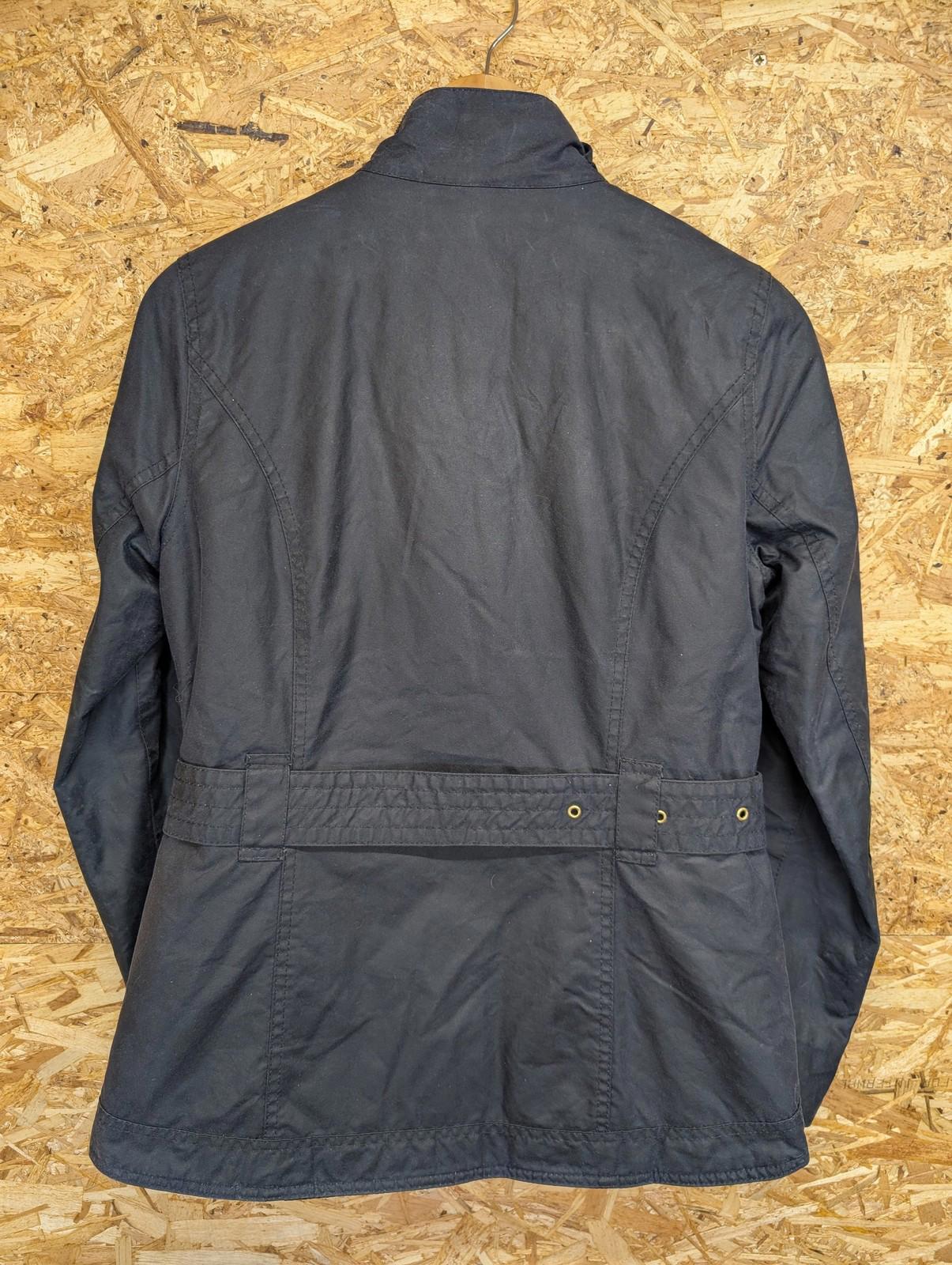 Barbour International Heyford Wax Jacket UK 8 Women Navy Blue Quilted Lined Belt