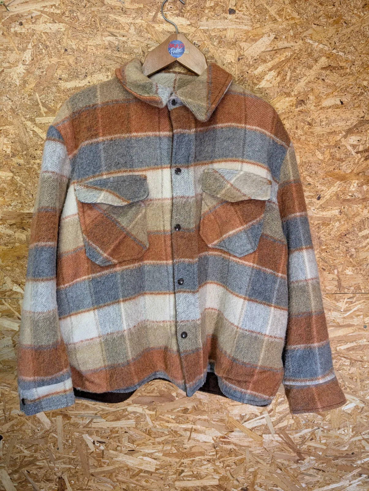 Vintage Styled By C&L Sportwear Jacket Large Brown Orange Wool Plaid Canada 70s
