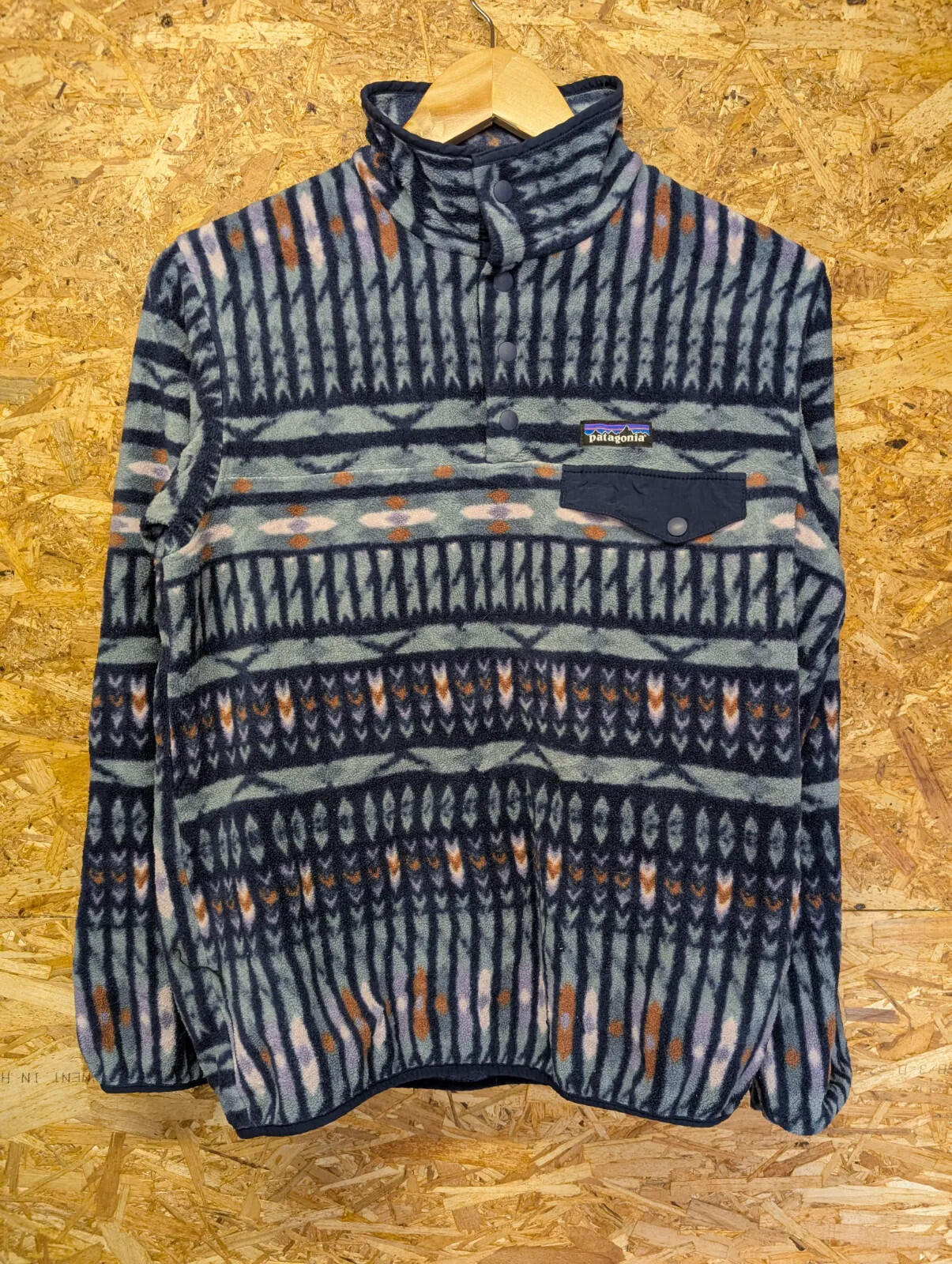 Patagonia Synchilla Fleece Pullover Womens Medium Blue Aztec Pattern Snap-T