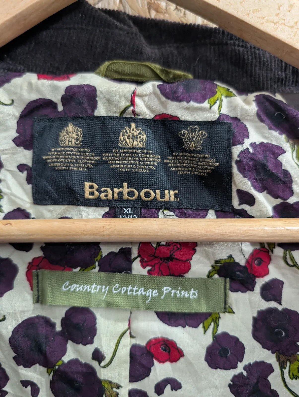 Barbour Beadnell Wax Jacket Womens XL Brown Floral Country Cottage Print