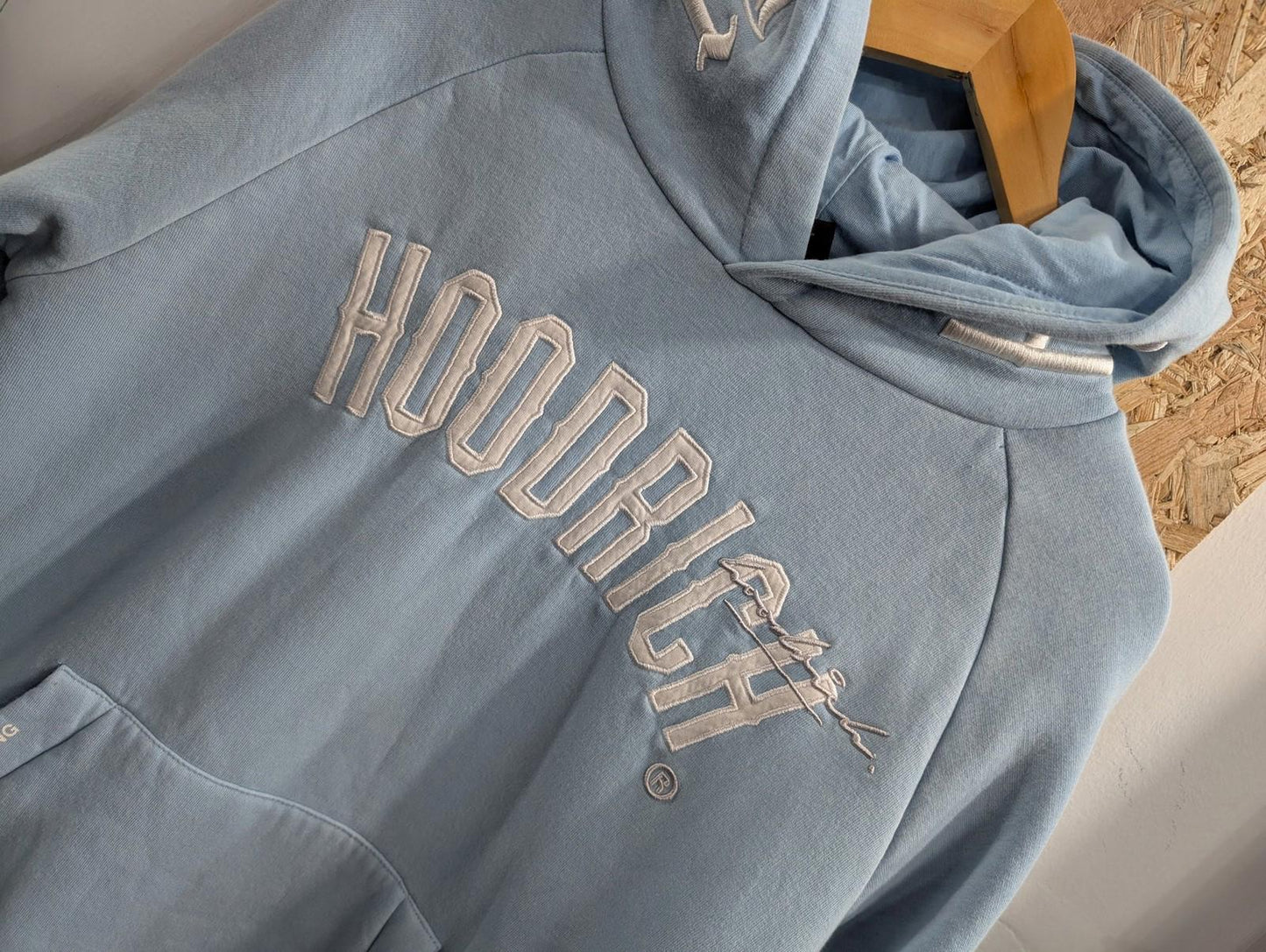 Hoodrich Hoodie Small Men Relaxed Fit Embroidered Light Sky Blue Zip Pocket