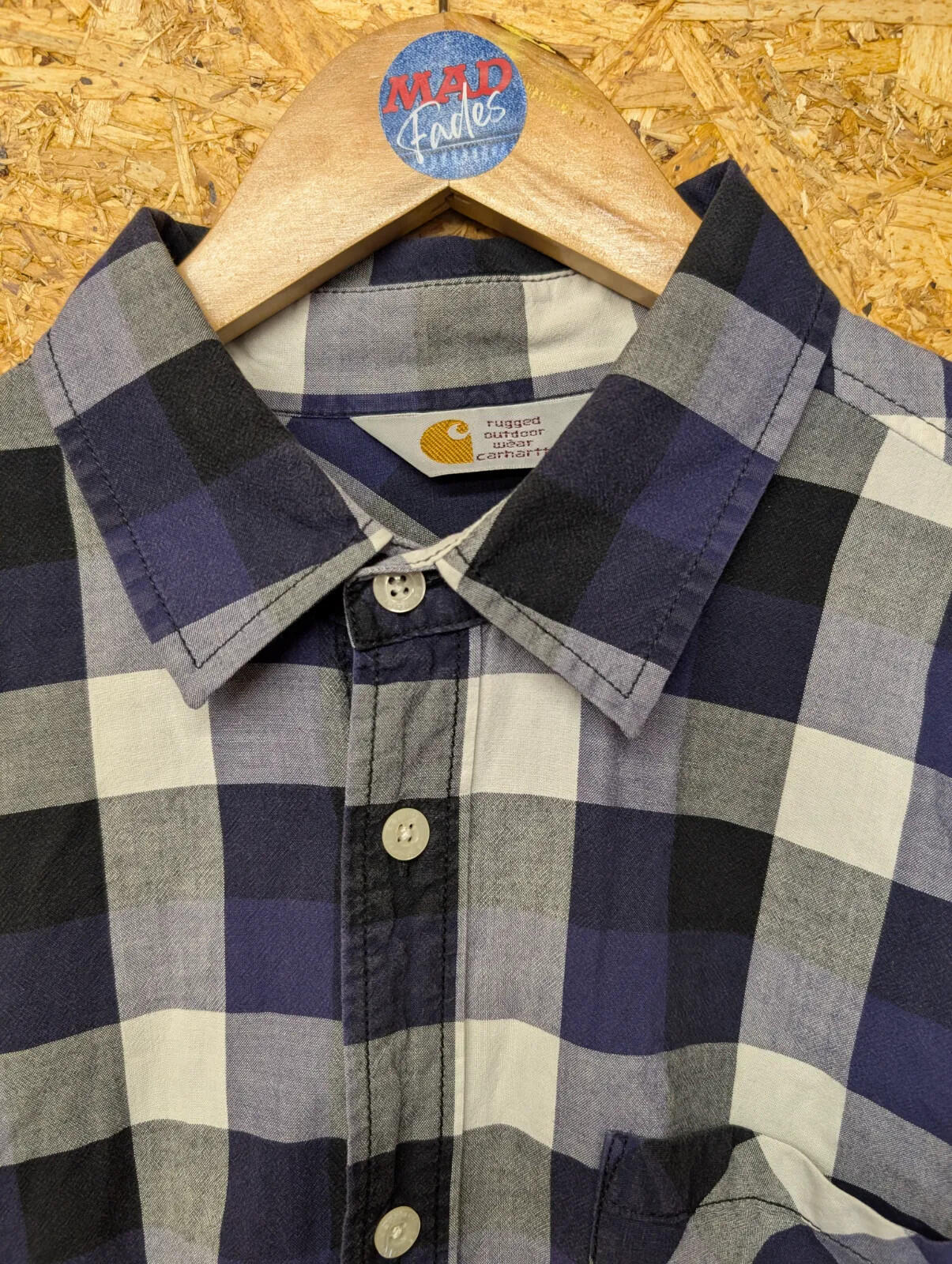 Carhartt Peyton Shirt Mens XL Long Sleeve Blue Purple White Check Cotton Plaid