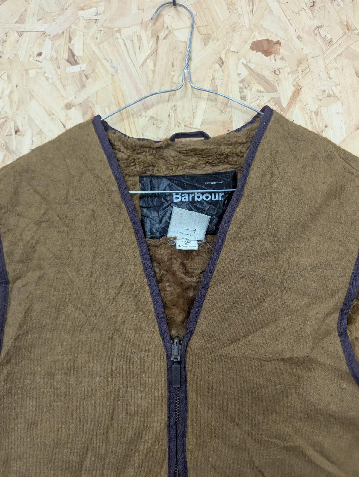 Barbour Vest Gilet Mens Large C42 Brown Warm Fleece Deep Pile Liner Waistcoat