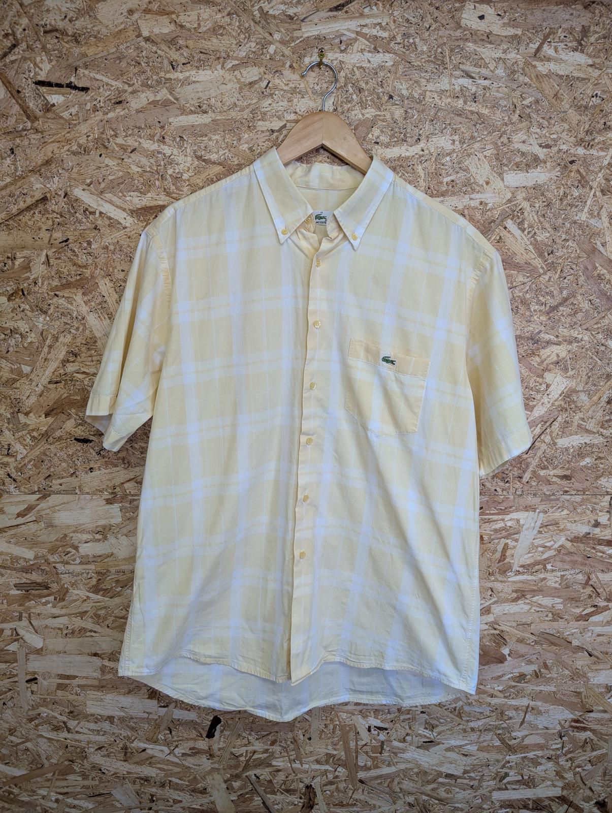 Lacoste Shirt Large 43 Vintage 90s Short Sleeve Yellow White Check Cotton