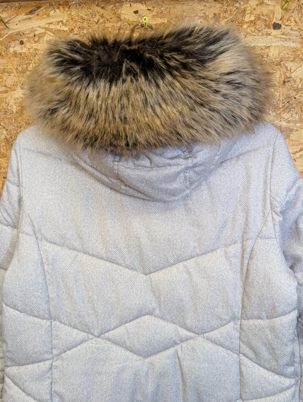 Barbour Sternway Quilted Coat Size 12 Womens White Grey Hooded Parka Beacon Long