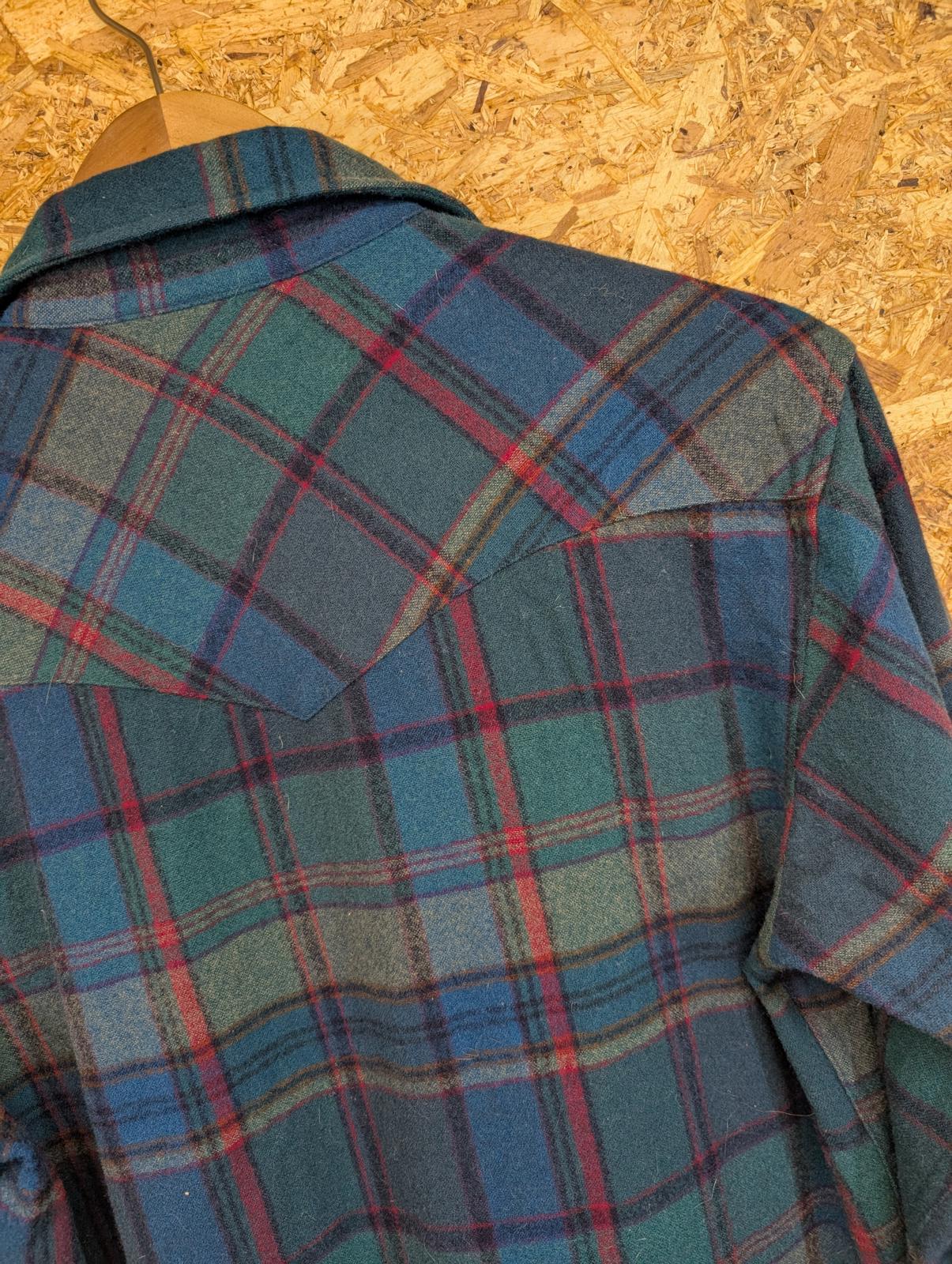 Pendleton Guide Shirt Mens Small Blue Burgundy Check Plaid Wool Made In USA