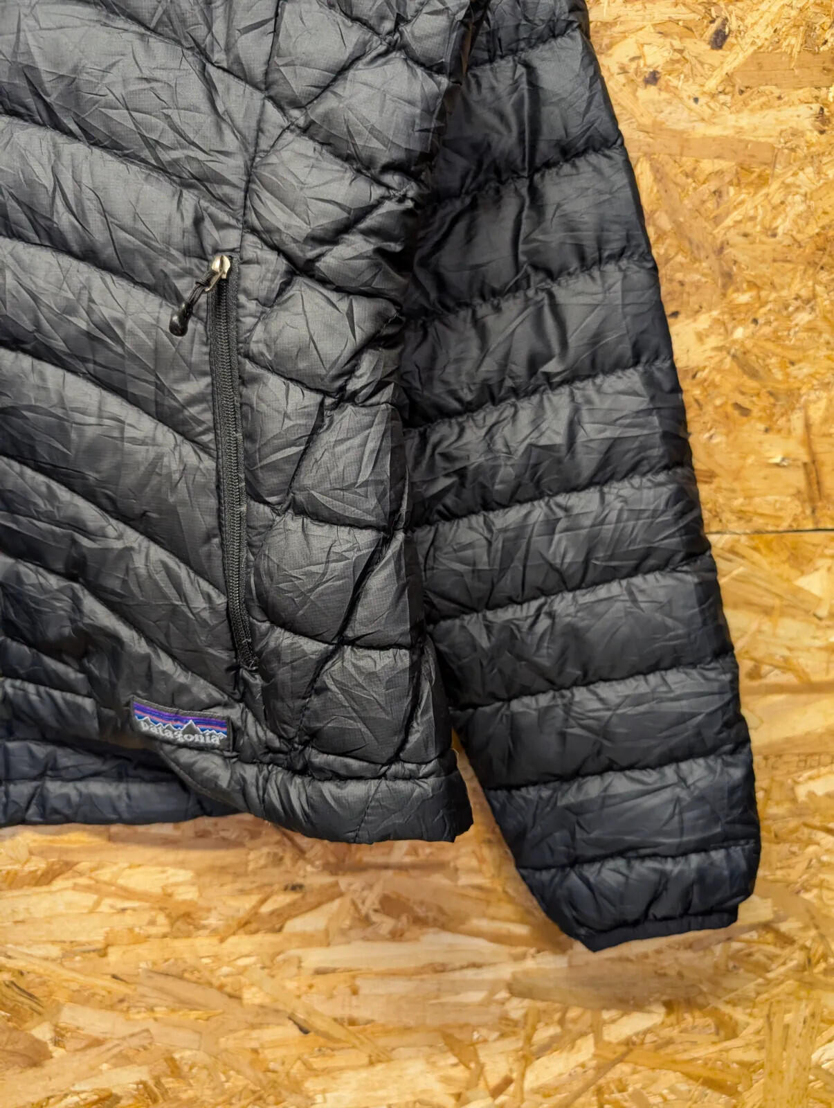 Patagonia Down Sweater Jacket Womens Medium Quilted Black Puffer Full Zip Layer