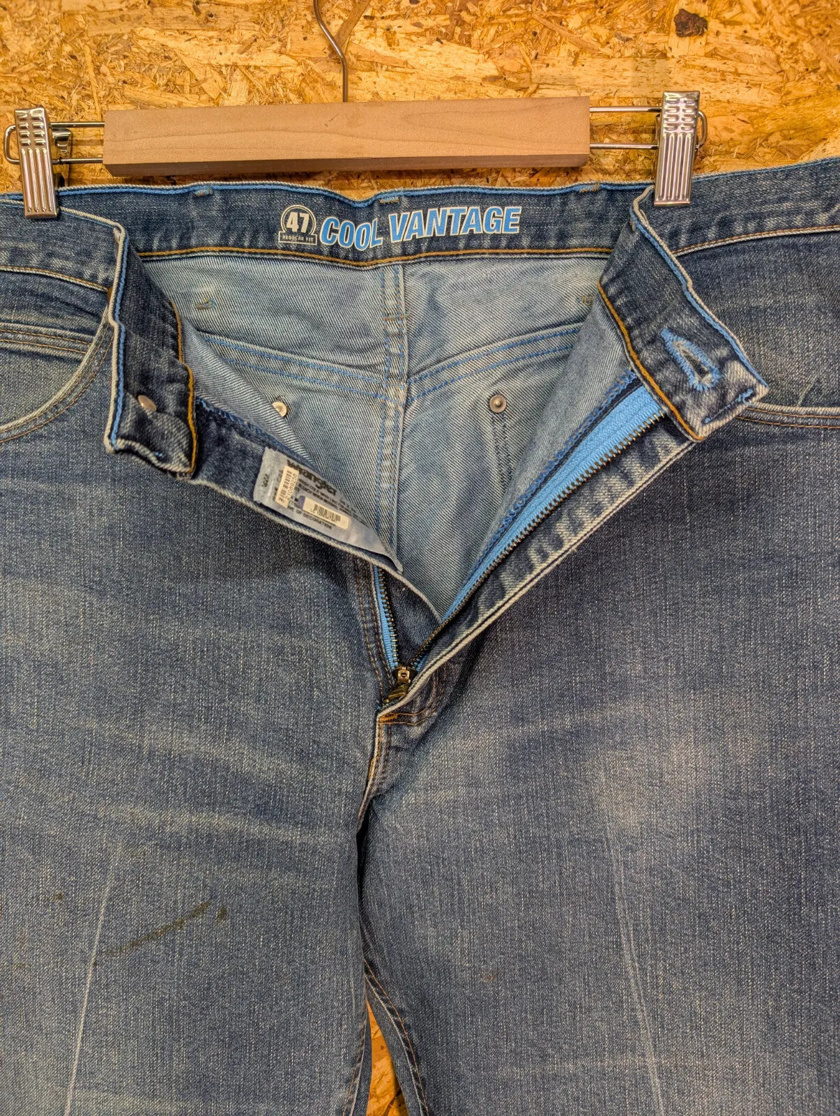 Wrangler 47 Cool Vantage Jeans W36 L38 Mid Blue Wash Denim Straight Zip Vintage