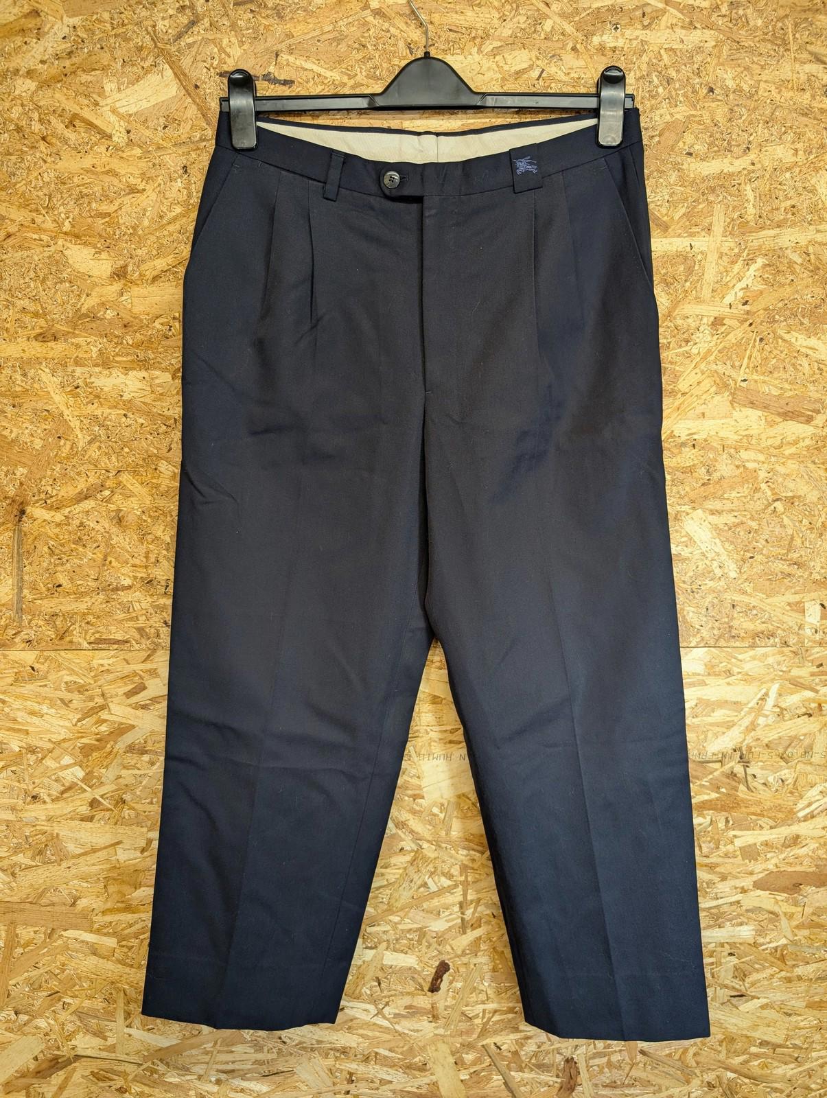 Burberrys Mens Trousers W30 Pleat Front Wool Blend Formal Navy Blue Vintage 90s