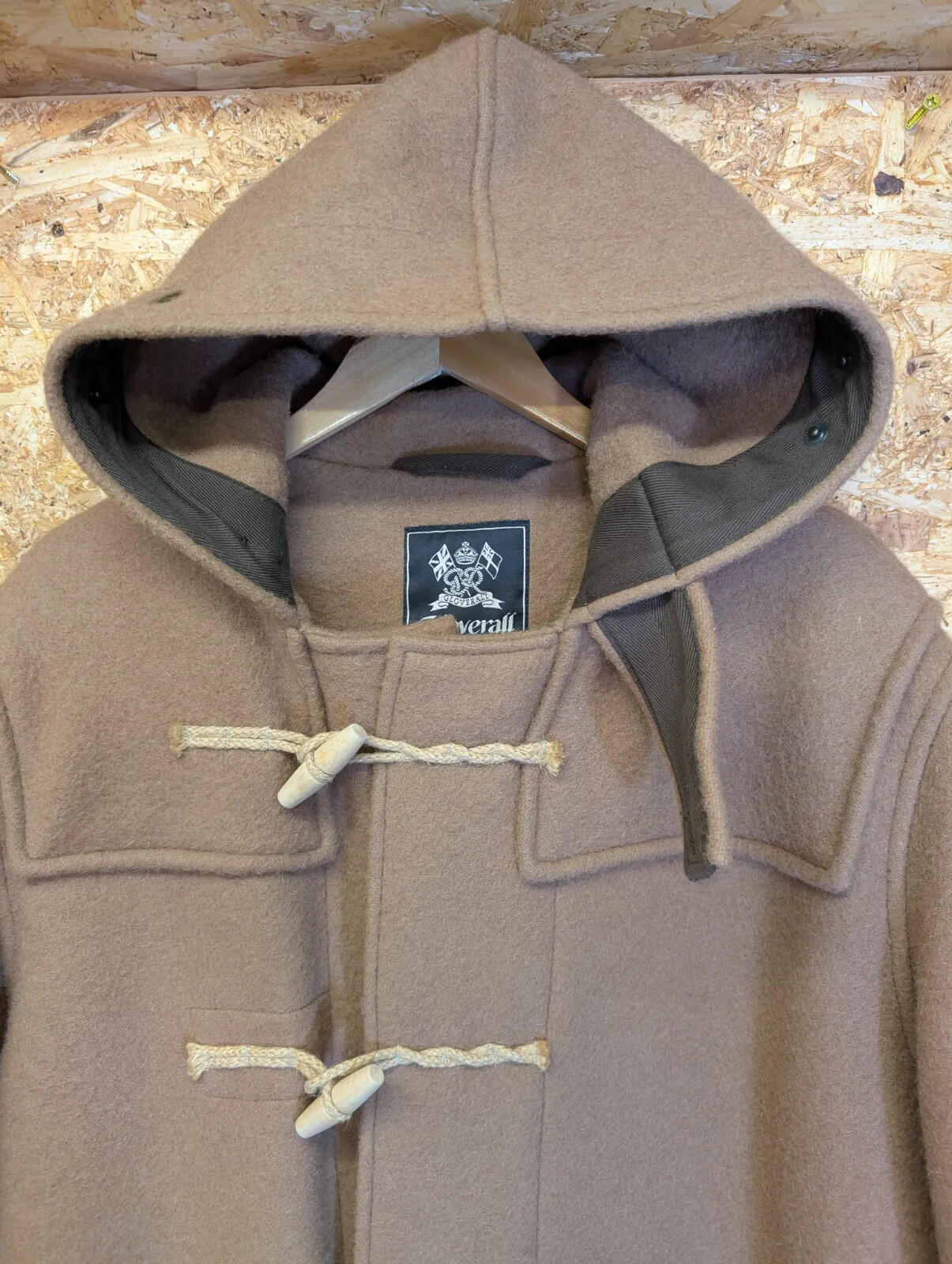 Gloverall Monty Duffle Coat L Brown Wool Hood Toggle Long Heavy Classic England
