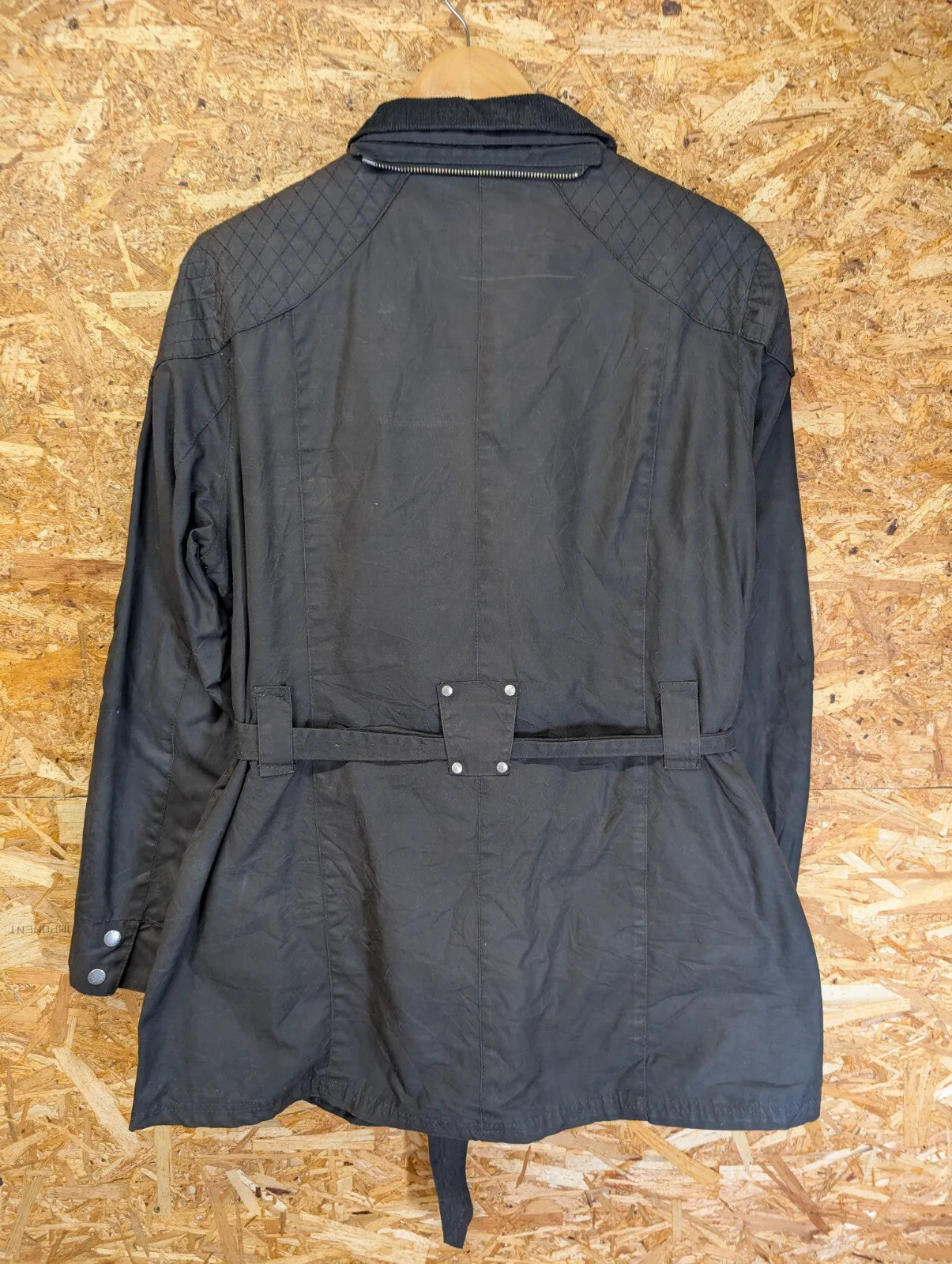 Barbour Rebel Wax Jacket Womens UK18 Black Quilted Belted LWX0145BK71 Cotton