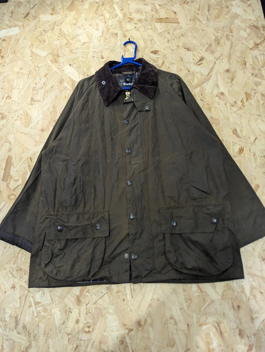 Barbour Bedale Wax Jacket Mens XL Green Cotton Tartan Lined Corduroy Collar