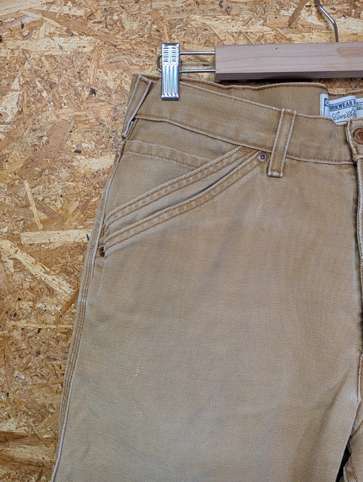 Levis Workwear Carpenter Trousers Mens W34 L32 Tan Canvas Signature Cargo 90s
